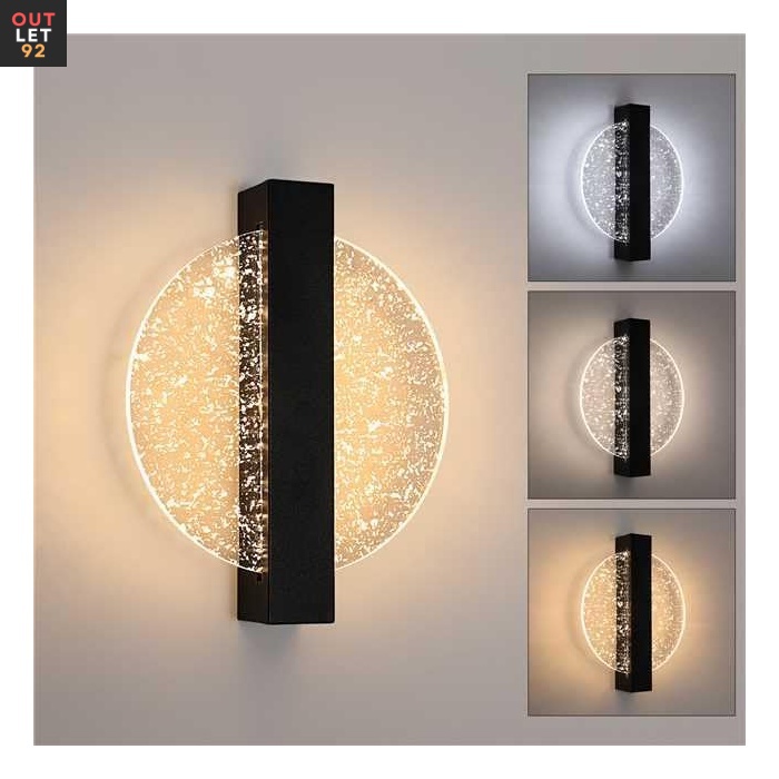 LED Seinalamp Reguleeritav, Ümmargune Akrüül, 12W, Must