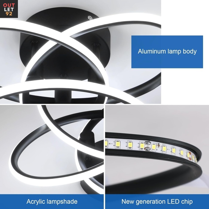 LED-laelamp, 38W, 4500lm, Akrüül, Must