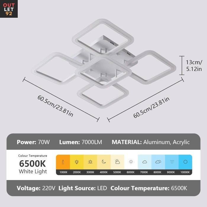 LED-laevalgusti, 61W, 7000LM, külm valge 6500K