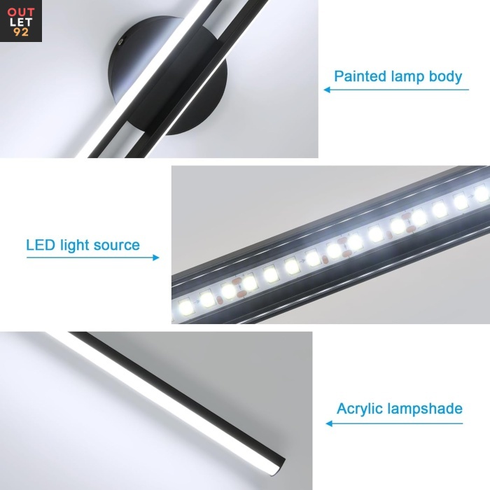 LED-seinavalgusti, 24W, 2700 lm, must, 6500K