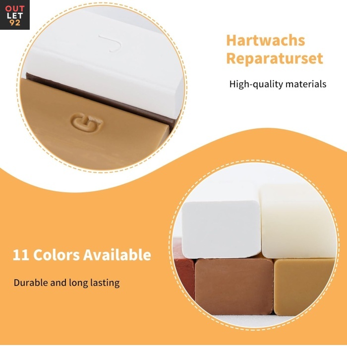 Puidu- ja laminaadiparanduskomplekt, 11 värvi, vahapulgad tarvikutega