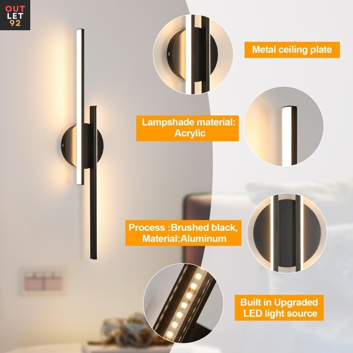 LED-seinavalgusti kaasaegne, 220V, Metal ja Akrüül, Valge