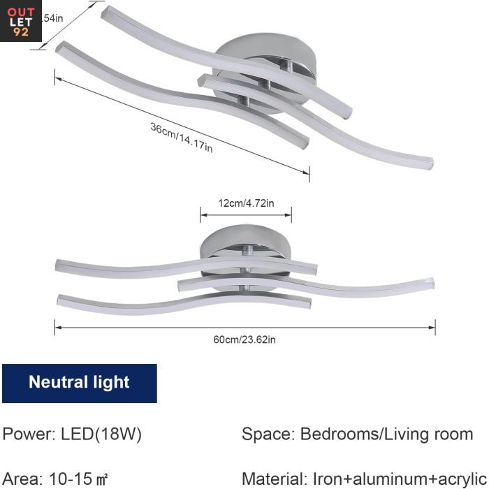 Laineline LED-laetuli, 18W, 2000lm, Külm Valge 6500K, Hõbedane