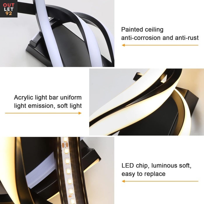 LED-seinavalgusti, spiraaldesign, 22W, must