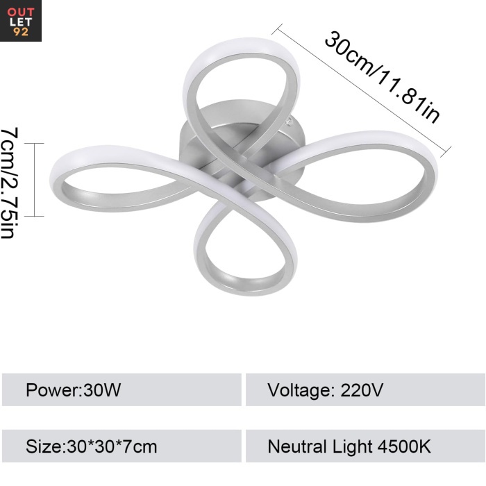 LED Laelamp 30W, 3500LM, 4500K Neutraalne Valgus, Hõbedane