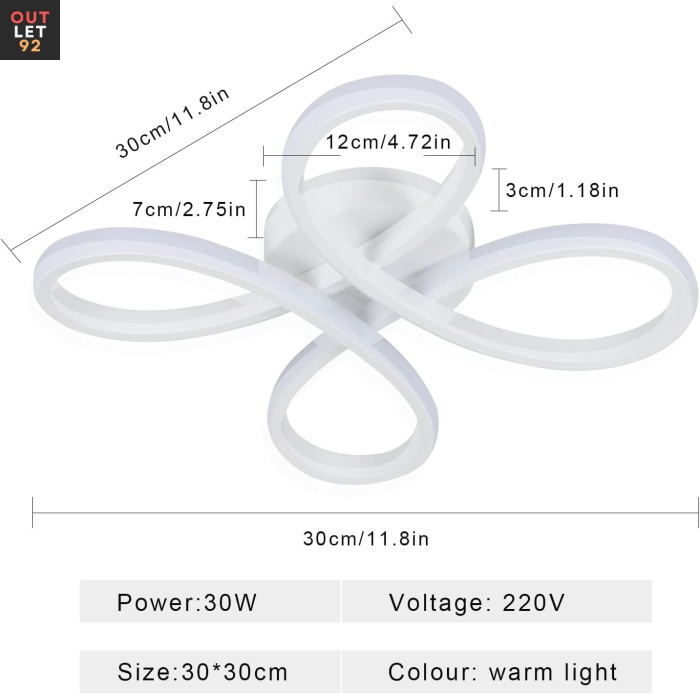 LED-laelamp, 30W, 3500lm, Valge, L30xW30xH7 cm
