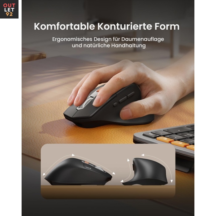 Ergonoomiline klaviatuur ja hiirekomplekt, täissuuruses, juhtmevaba, must