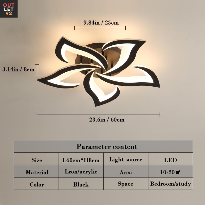 LED-lavalgusti, lillekroonlehe disain, 60w, must