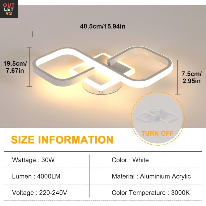 LED-laevalgusti, kaasaegne disain, akrüül, soe valge 3000 K