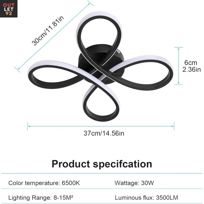 LED-laetuli ruumidele, lillekujuline, 30W, must