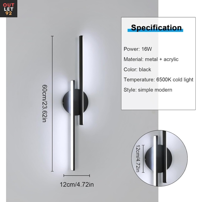 LED-seinavalgusti, 24W, 2700 lm, must, 6500K