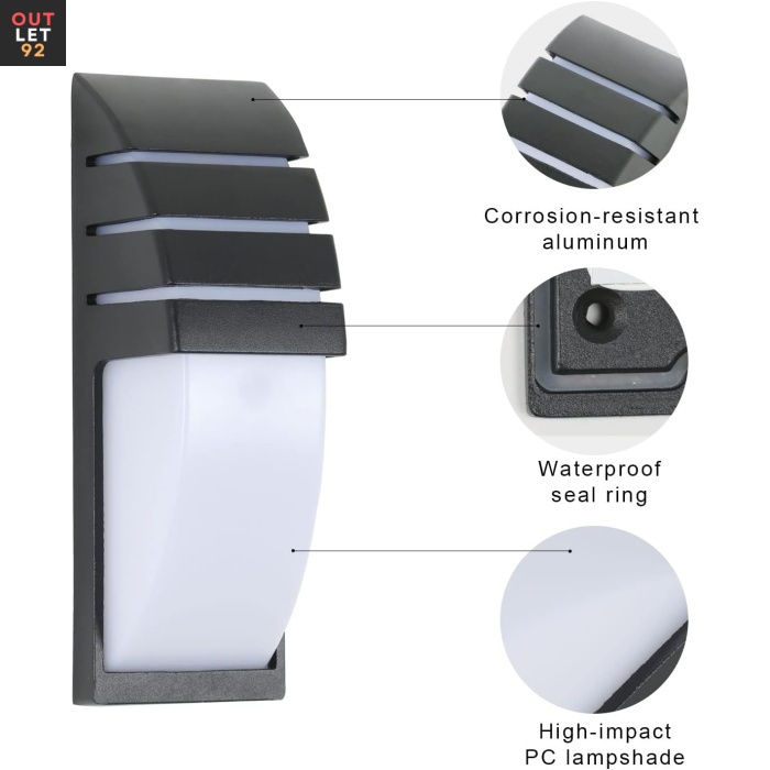 LED seinavalgusti, IP65 veekindel, külm valge 6500K, must