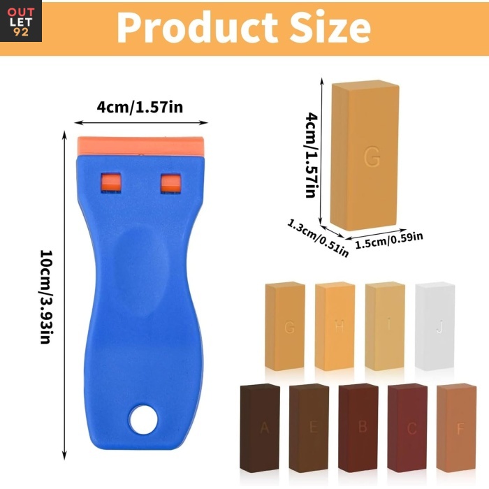 Puidu- ja laminaadiparanduskomplekt, 11 värvi, vahapulgad tarvikutega