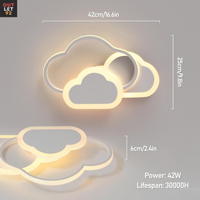 Pilvekujuline lastetoa laelamp, LED, 42x25x6 cm, soe valge 3000K