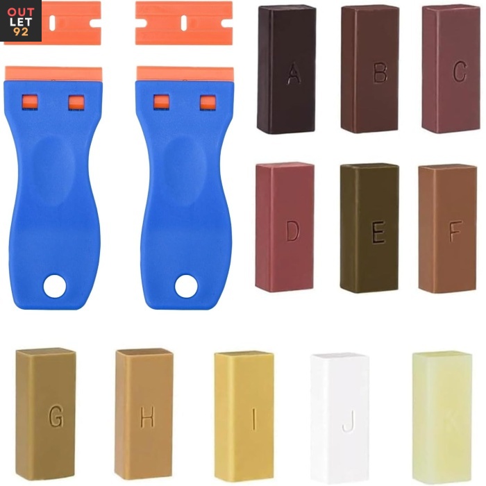 Puidu- ja laminaadiparanduskomplekt, 11 värvi, vahapulgad tarvikutega