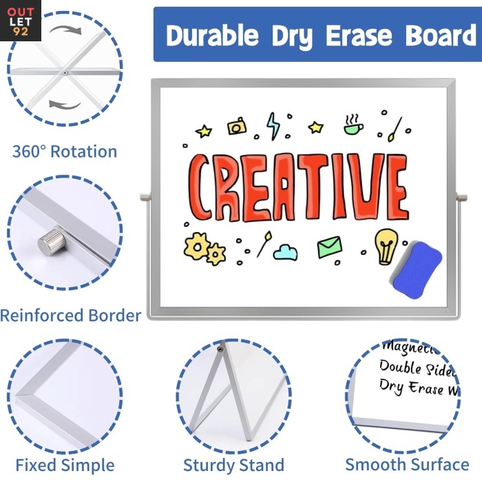 Magnetiline Valge Tahvel, Alumiiniumraamiga, Kahepoolne, 35x25 cm, Valge