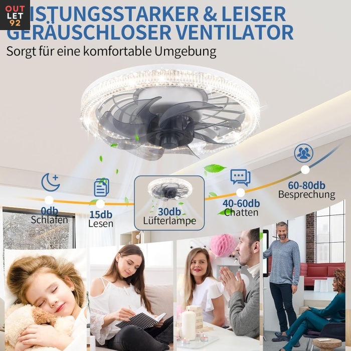 Laeventilaator lambiga, 3 värvitemperatuuri, 4 kiirust, valge