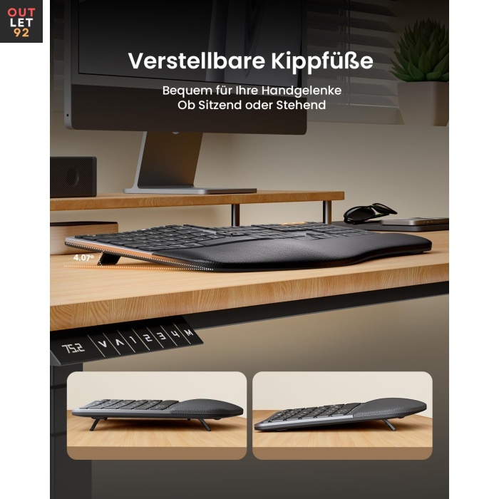 Ergonoomiline klaviatuur ja hiirekomplekt, täissuuruses, juhtmevaba, must