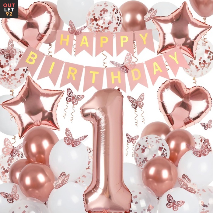 Sünnipäeva kaunistuste komplekt, 101cm õhupall, Roosakuldne