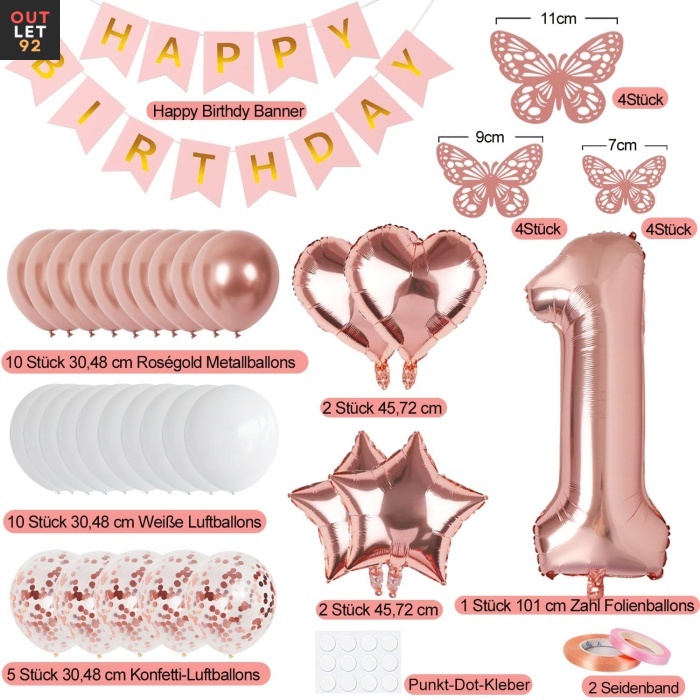 Sünnipäeva kaunistuste komplekt, 101cm õhupall, Roosakuldne