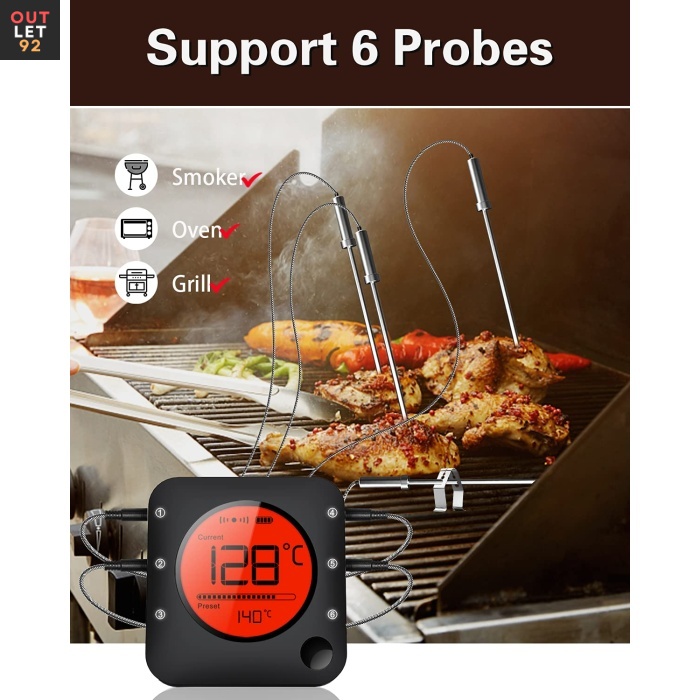 Bluetooth lihatermomeeter, 6 sondiga, LCD-ekraan