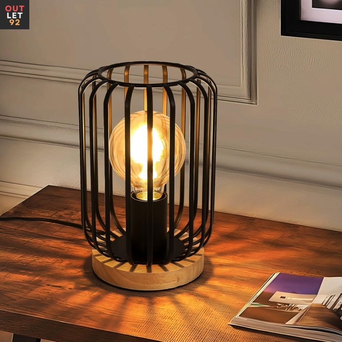 Lauavalgusti, puidust ja metallist, E27 pirnipesa, must