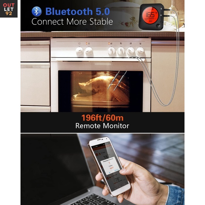 Bluetooth lihatermomeeter, 6 sondiga, LCD-ekraan