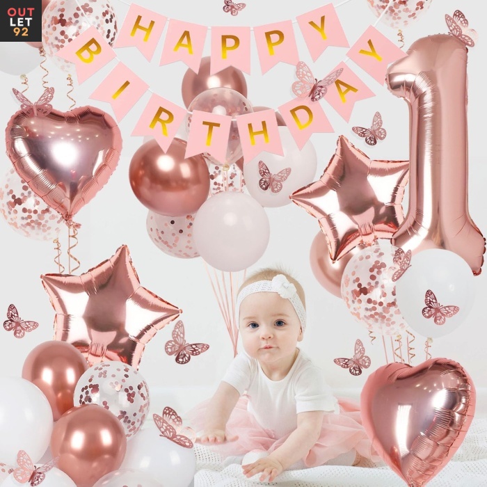 Sünnipäeva kaunistuste komplekt, 101cm õhupall, Roosakuldne