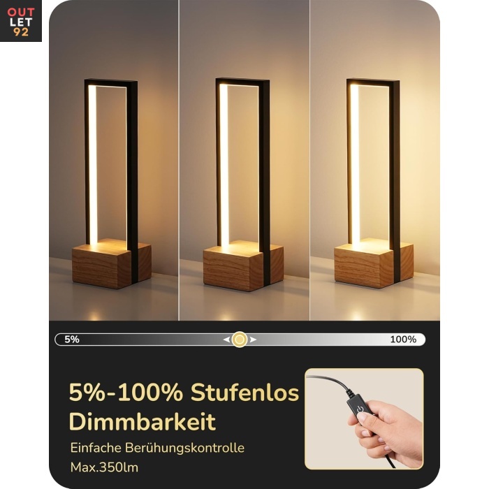 LED-töölaua lamp, puudutusega dimmerdatav, mälu funktsioon, must-puit