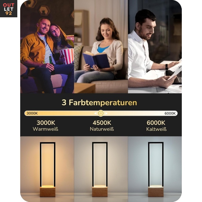LED-töölaua lamp, puudutusega dimmerdatav, mälu funktsioon, must-puit