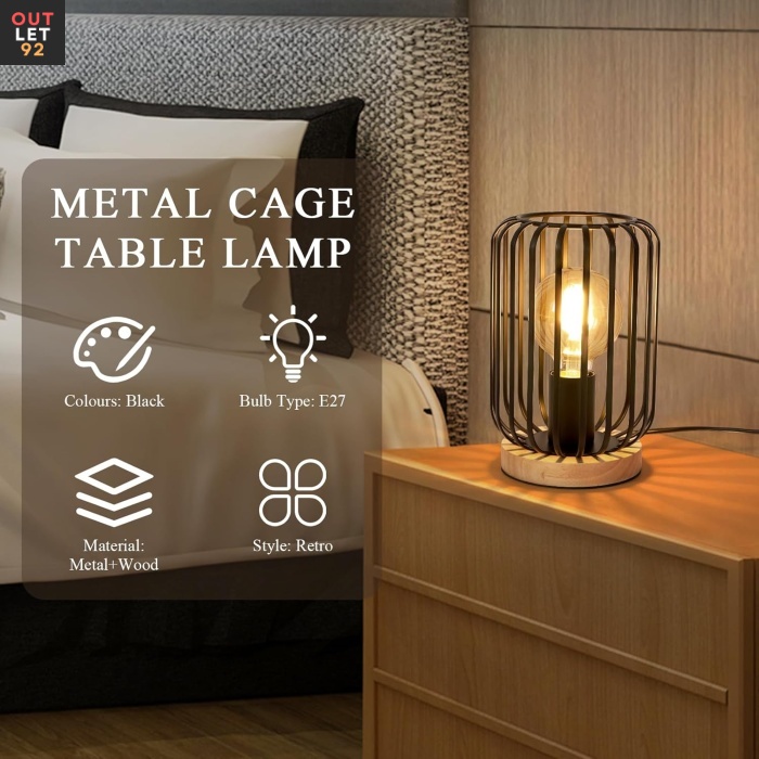 Lauavalgusti, puidust ja metallist, E27 pirnipesa, must