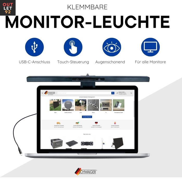 Monitorlamp, USB-C, puutetundlik, must
