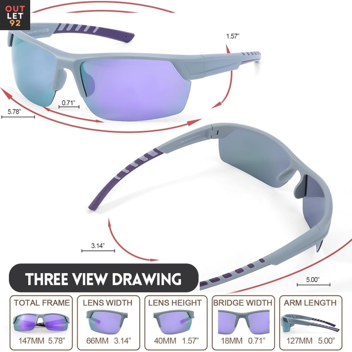 Sportpäikeseprillid, polariseeritud, UV400 Kaitse, Matt-lilla