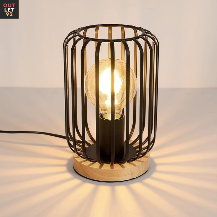 Lauavalgusti, puidust ja metallist, E27 pirnipesa, must