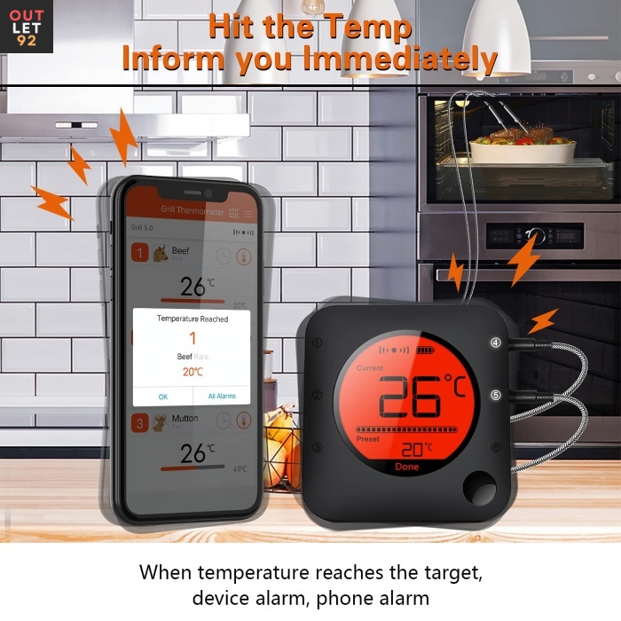 Bluetooth lihatermomeeter, 6 sondiga, LCD-ekraan