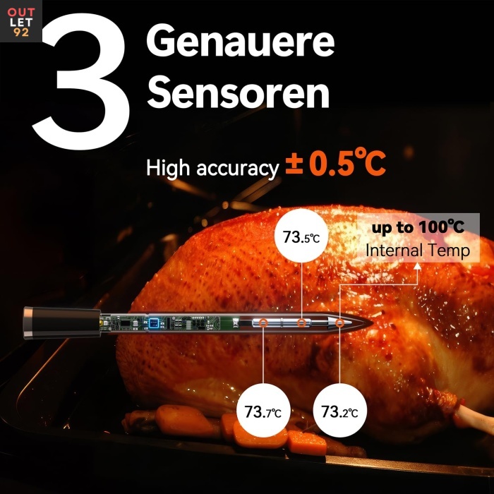 Liha termomeeter, Bluetooth, Veekindel, Suure ekraaniga, Must