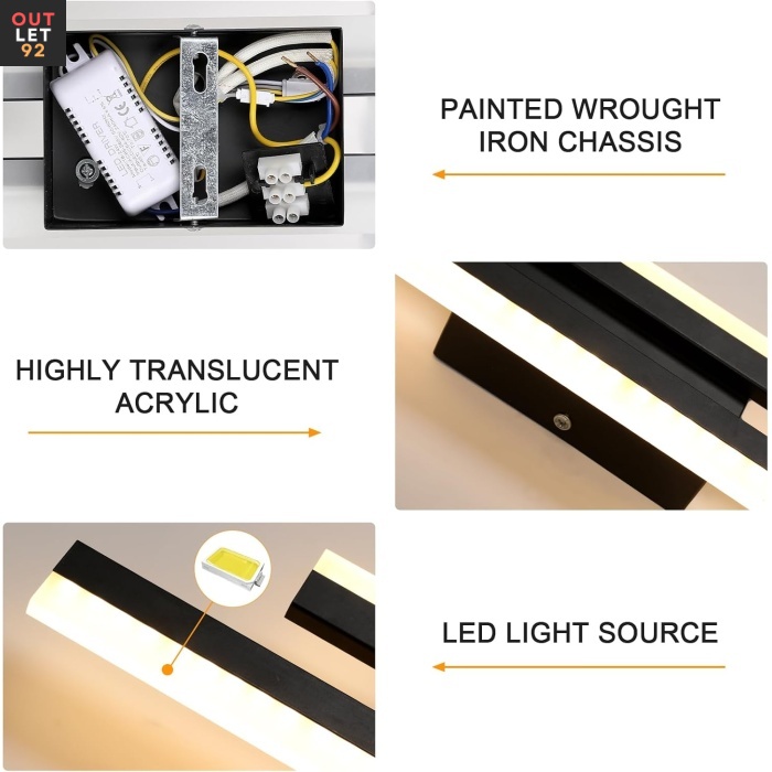 LED-seinavalgusti, 3 värvi temperatuuri, 40x9,5x4 cm, Must