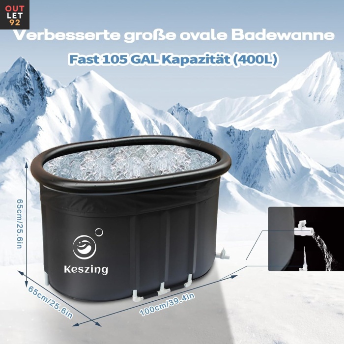 Ovaalne jäävann kaanega, kaasaskantav, 384 l, must