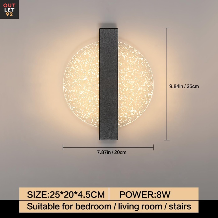 LED Seinalamp Reguleeritav, Ümmargune Akrüül, 12W, Must