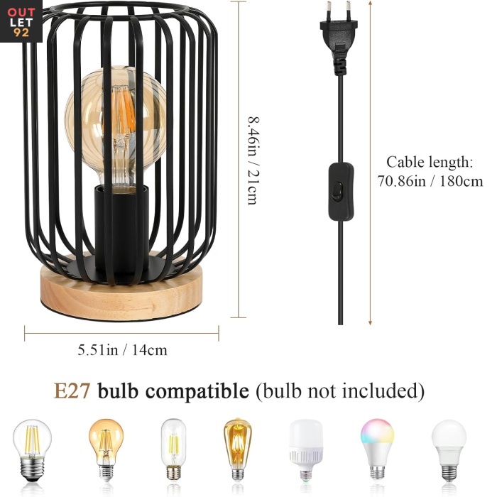 Lauavalgusti, puidust ja metallist, E27 pirnipesa, must