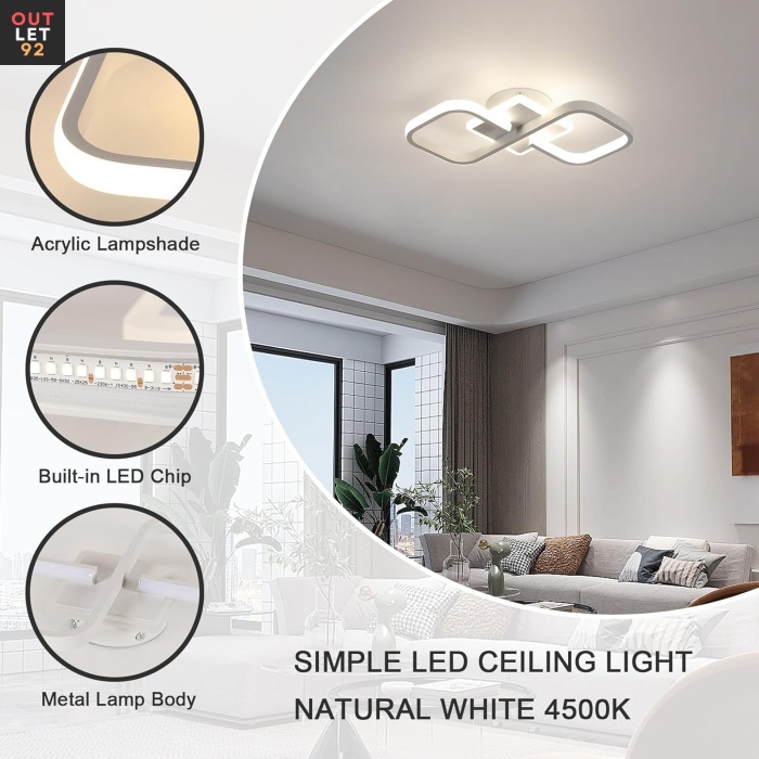 LED Laelamp, 30W 4000LM, Ruut, Akrüül, Valge