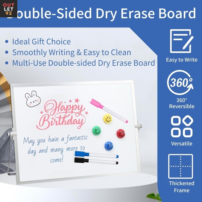 Magnetiline Valge Tahvel, Alumiiniumraamiga, Kahepoolne, 35x25 cm, Valge