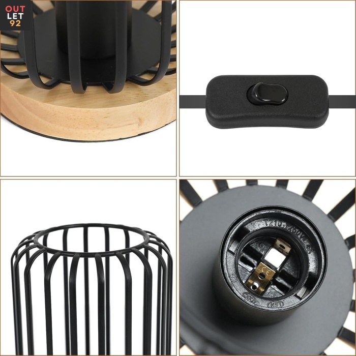 Lauavalgusti, puidust ja metallist, E27 pirnipesa, must