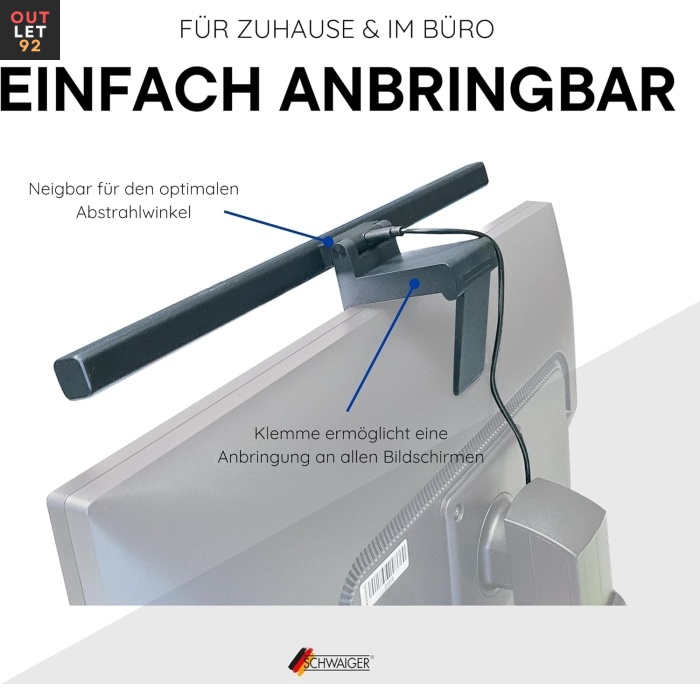 Monitorlamp, USB-C, puutetundlik, must