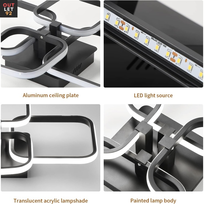 LED Laelamp, geomeetriline Disain, 60W, Must, külm valge 6500K
