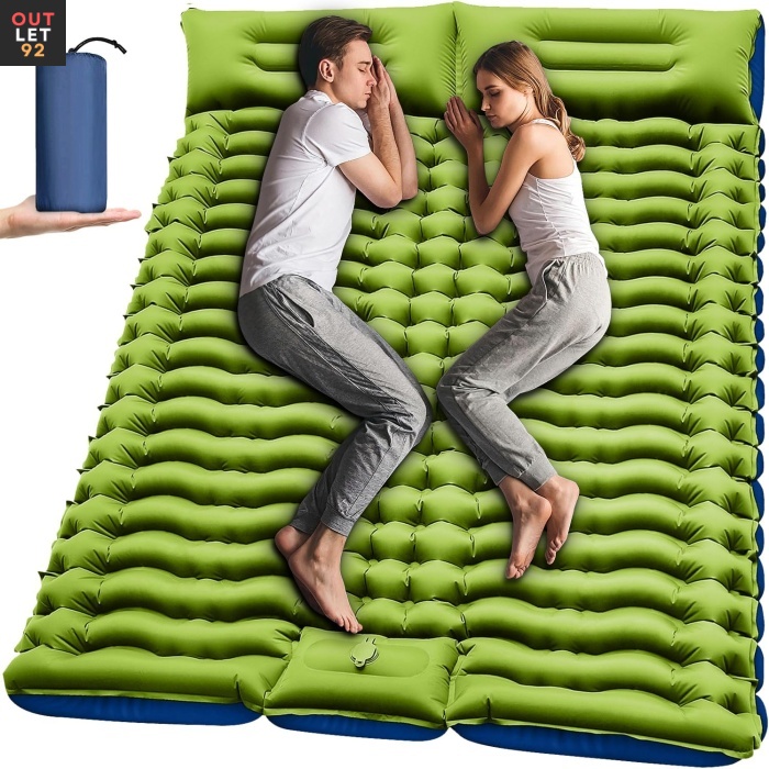 Kaheinimese täispuhutav matkamadrats jalaopumbaga, roheline