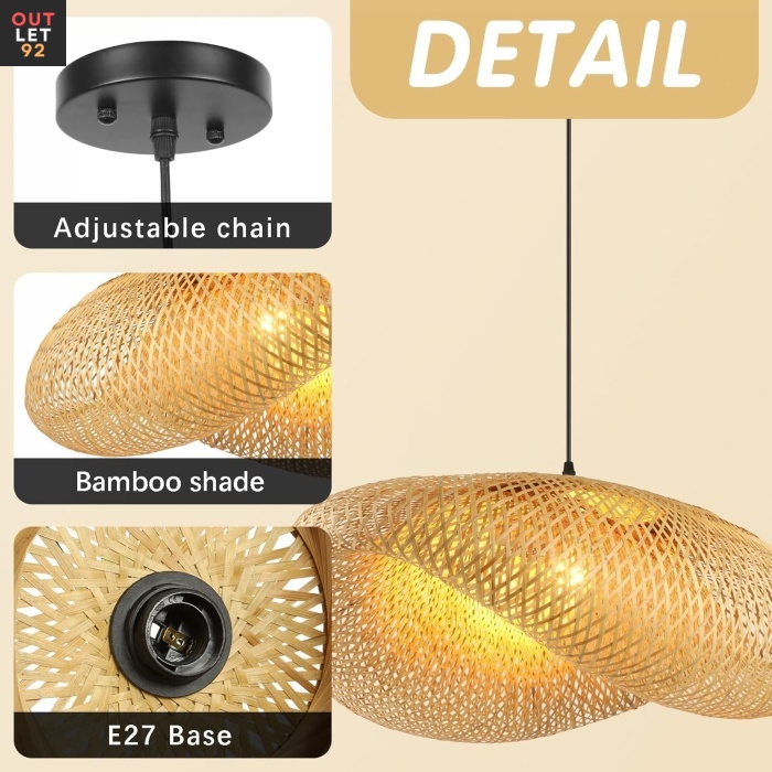 Rippvalgusti, 40cm, Bambusest, Kollane