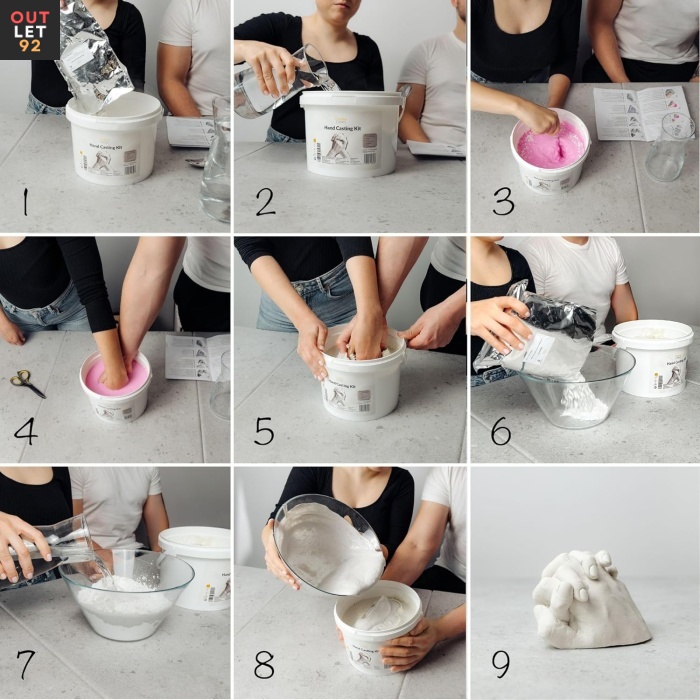 3D käejäljenduskomplekt, vorm, kips ja muud lisatarvikud