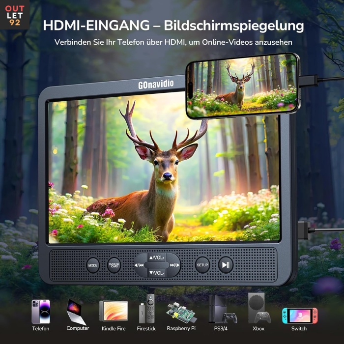 Auto DVD mängija, 2 monitori, HDMI sisend, seinalaadija, Hall