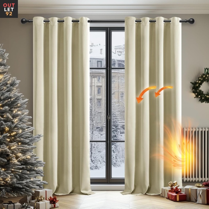 Pimendavad termokardinad 260x140 cm, rõngastega, beeš, 2tk